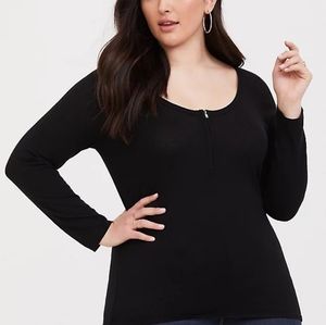 Torrid Size 1 Zip Front Black Wide Neck Sweater